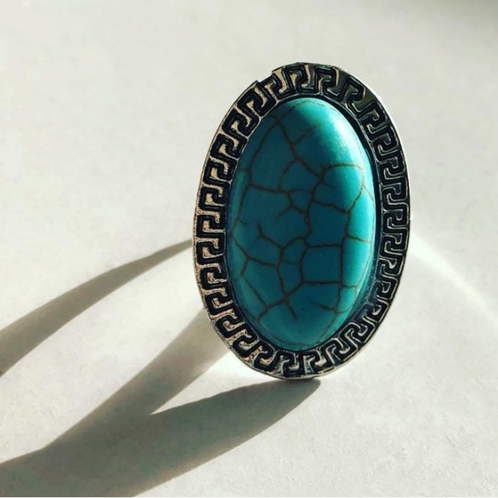Turquoise Style Oval Statement Ring adjustable size 7
